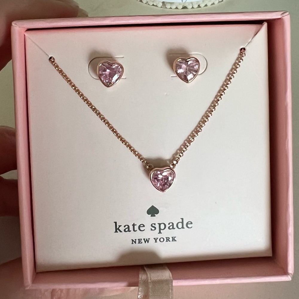 Kate Spade Pink Heart Gold Jewelry Set